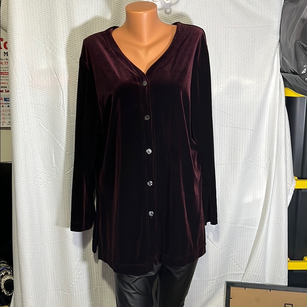 Apostrophe Red Button Down Tunic Notched Collar V… - image 1